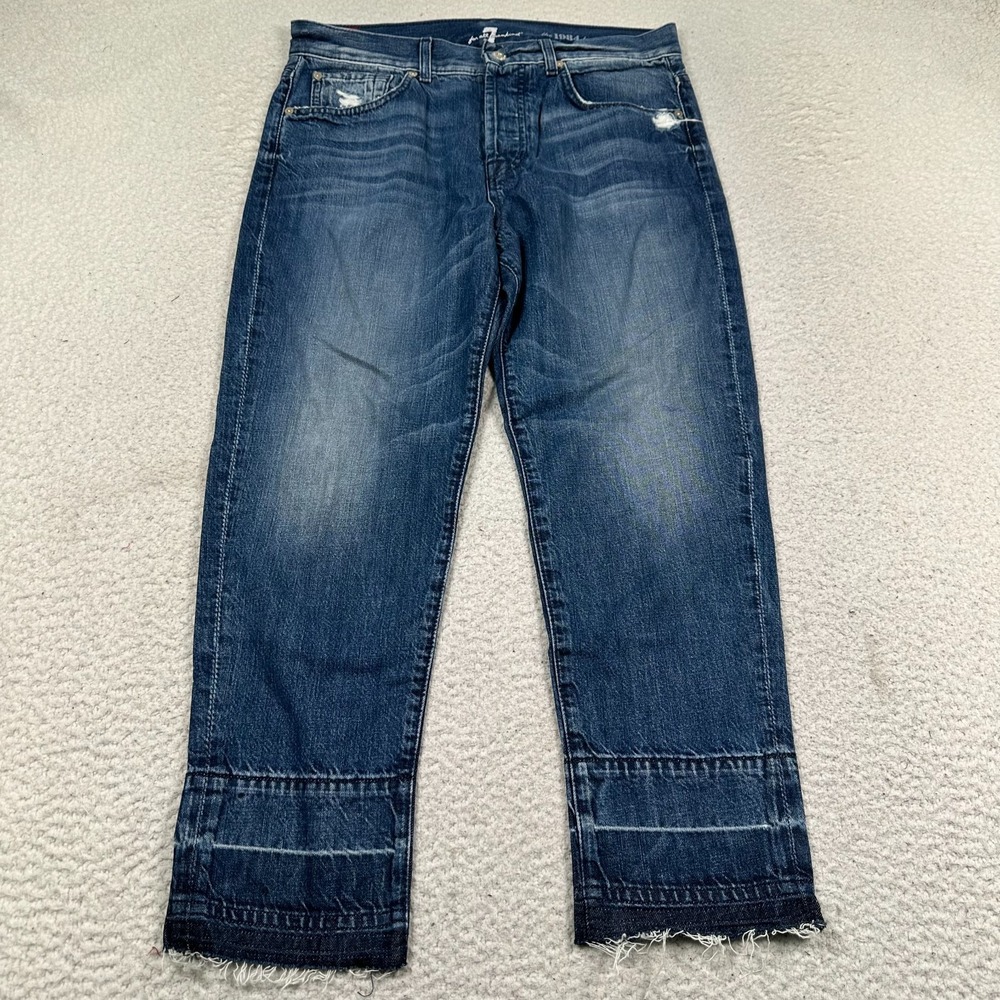 7 for All Mankind the 1984 Boyfriend Jeans Womens 28 *32 Cropped‎ Raw Hem Denim